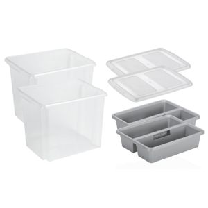 Sunware - Set van 2x opslagbox kunststof 45 liter transparant 45 x 36 x 36 cm met deksel en organise