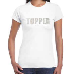 Glitter t-shirt wit Topper rhinestones steentjes voor dames - Glitter shirt/ outfit