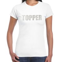 Glitter t-shirt wit Topper rhinestones steentjes voor dames - Glitter shirt/ outfit - thumbnail