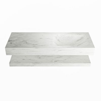MONDIAZ ALAN-DLUX 120cm planchet Opalo. Vrijhangende wastafel CLOUD rechts zonder kraangat, kleur Opalo.