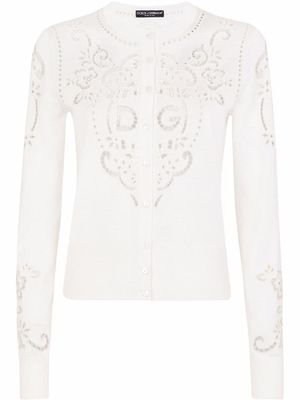 Dolce & Gabbana cardigan en soie à broderies - Blanc