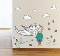 Muursticker girl in de Wind