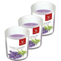 Trend Candles Geurkaars - 3x - in glas - Lavendel aroma - 25 branduren - 7 x 8 cm