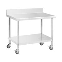 RVS tafel met wielen - PREMIUM - 70 x 100 cm - 155 kg - achterwand - Royal Catering