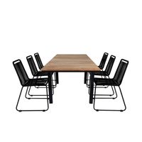Mexico tuinmeubelset tafel 90x160/240cm en 6 stoel stapelS Lindos zwart, naturel. - thumbnail