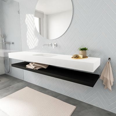 Mondiaz Alan badmeubel 200 cm solid suface planchet urban vrijhangend wastafel midden zonder kraangat wit