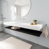 Mondiaz Alan badmeubel 200 cm solid suface planchet urban vrijhangend wastafel midden zonder kraangat wit