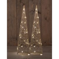 LED verlichte kegel kerstbomen- 2x st - goud - 30 leds - H60 - metaal - timer - thumbnail