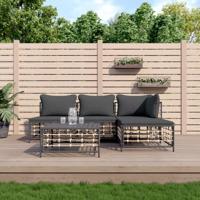 5-delige Loungeset met kussens poly rattan antracietkleurig