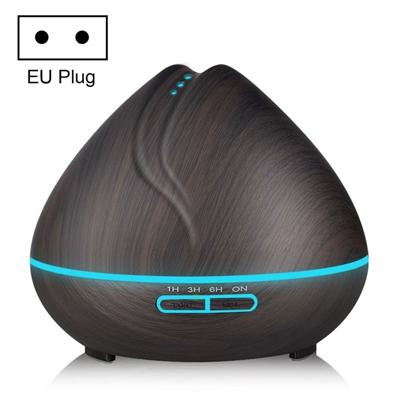 Perzik vorm houtnerf afstandsbediening Ultrasone luchtbevochtiger aromatherapie machine met LED-verlichting capaciteit: 400mL EU-stekker (donker hou