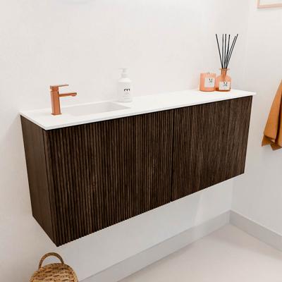 Toiletmeubel Mondiaz Joya | 100 cm | Meubelkleur Walnut | Faye wastafel Talc Links | 1 kraangat Toiletmeubel Mondiaz Joya | 100 cm | Meubelkleur Walnut | Faye wastafel Talc Links | 1 kraangat