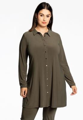 Yoek Blouse met gouden knoopjes | Groen | Maat 50/52