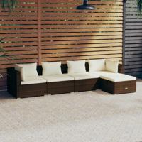 5-delige Loungeset met kussens poly rattan bruin