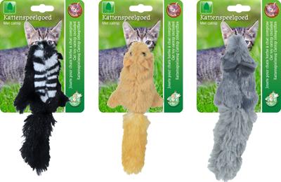 Katten-speelgoed wezel pluche bontstaart 13cm - Gebr de boon