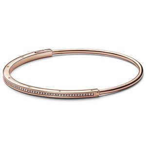 Pandora 582313C01 Armband Bangle Signature I-D Pavé zilver-zirconia rosekleurig-wit