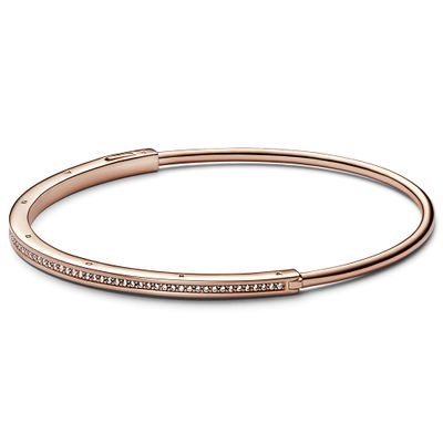 Pandora 582313C01 Armband Bangle Signature I-D Pavé zilver-zirconia rosekleurig-wit