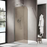 Fortifura Galeria Inloopdouche - 100x200cm - afgeronde glaswand - rook glas - wandarm - geborsteld RVS PVD (RVS) SW1420861