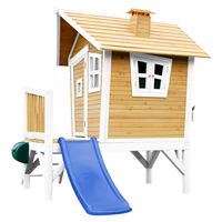 AXI Robin Speelhuis op palen & blauwe glijbaan Speelhuisje voor de tuin / buiten in bruin & wit van FSC hout - thumbnail