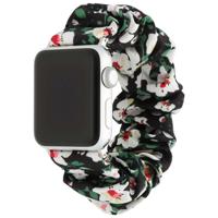 Apple Watch Nylon Scrunchie Band - Zwart Met Witte Bloemen - 44, 45, 46 & 49mm Apple Watch Nylon Scrunchie Band - Zwart Met Witte Bloemen - 44, 45, 46 & 49mm