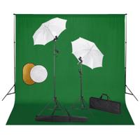 Fotostudioset met lampen, paraplu's, achtergrond en reflector