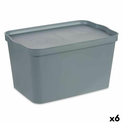 Opbergbak met Deksel Grijs Plastic 24 L 29,3 x 24,5 x 45 cm (6 Stuks)