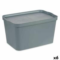 Opbergbak met Deksel Grijs Plastic 24 L 29,3 x 24,5 x 45 cm (6 Stuks)