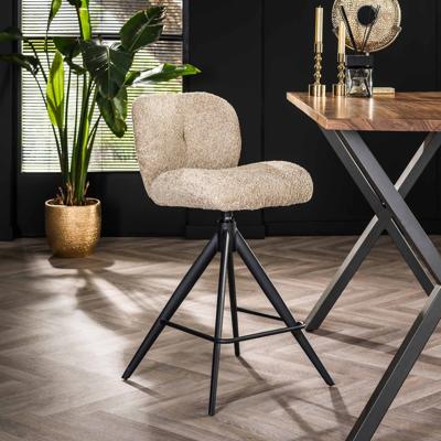 LifestyleFurn Barstoel 'Lovie' Bouclé, kleur Zand (zithoogte 69cm) LifestyleFurn Barstoel 'Lovie' Bouclé, kleur Zand (zithoogte 69cm)