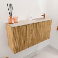 Toiletmeubel Mondiaz Joya Dlux | 80 cm | Meubelkleur Oak | Faye wastafel Frappe Wasbak Rechts | 1 kraangat