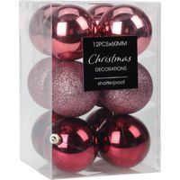 Kerstballen - 12x - kunststof - roze - 6 cm