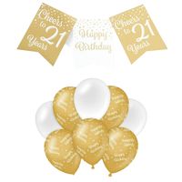 Paperdreams Luxe 21 jaar feestversiering set - Ballonnen & vlaggenlijnen - wit/goud - Feestpakketten - thumbnail