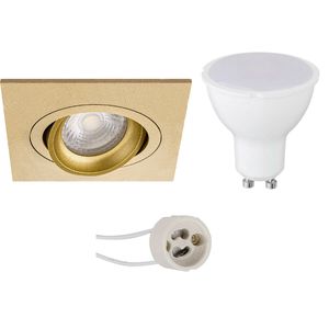 LED Spot Set - Pragmi Borny Pro - GU10 Fitting - Dimbaar - Inbouw Vierkant - Mat Goud - 6W - Warm Wit 3000K - Kantelbaar - 92mm