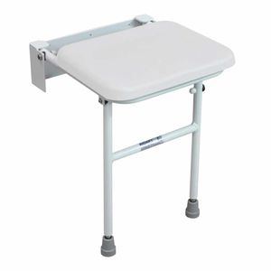 Douchezitting Solo opklapbaar met poten | Douchestoel wandmontage | Maximaal gebruikersgewicht 160 kg | Zachte zitting | Douchezitje | Kleur: Wit