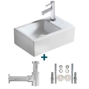 Nemo Spring Sula fonteinset 37x23.5cm zonder overloop inclusief 14cm koudwaterkraan en sifon porselein wit sw10088/sw10735/sw21230/sw286357/sw290278/