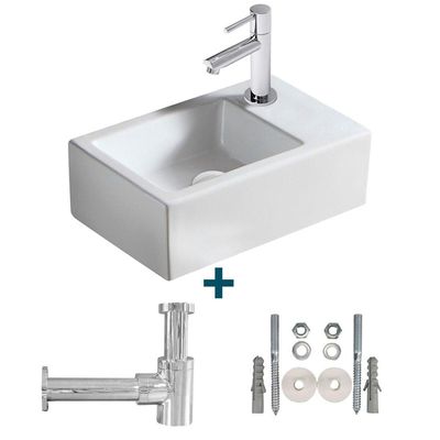Nemo Spring Sula fonteinset 37x23.5cm zonder overloop inclusief 14cm koudwaterkraan en sifon porselein wit sw10088/sw10735/sw21230/sw286357/sw290278/