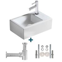 Nemo Spring Sula fonteinset 37x23.5cm zonder overloop inclusief 14cm koudwaterkraan en sifon porselein wit sw10088/sw10735/sw21230/sw286357/sw290278/