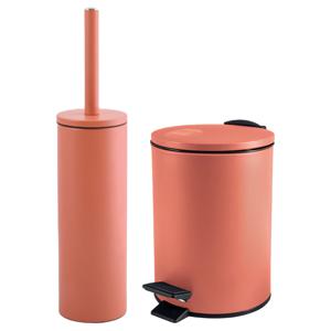 Badkamer/toilet accessoires set - WC-borstel en pedaalemmer 3L - metaal - terracotta