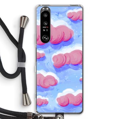 Roze wolken met vogels: Sony Xperia 1 III Transparant Hoesje met koord