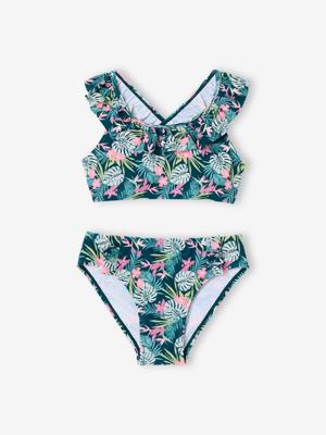 2-delig badpak voor meisjes met bloemenprint groen, bedrukt