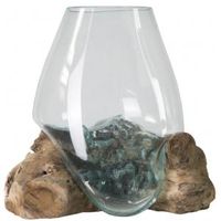 Decowood Glass B Round 30x30 cm ronde glazen vaas op boomstronk M decoratie - thumbnail