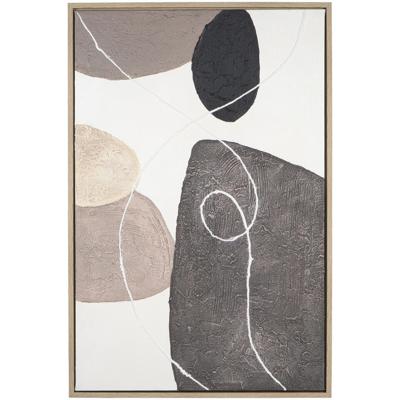 Leen Bakker - Schilderij Nevah Zandkleur - 90x60 Cm - MDF - Zwart#Grijs#Wit - 3.8x60x90 Cm