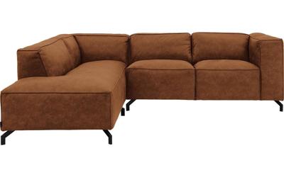 Goossens Bank Calvin cognac, micro leer, 2-zits, modern design met ligelement links