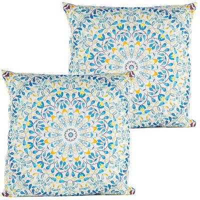 Buitenkussen mandala - 2x - blauw/wit - 60 x 60 cm - Water en UV bestendig Buitenkussen mandala - 2x - blauw/wit - 60 x 60 cm - Water en UV bestendig