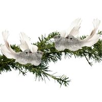 4x Kerstboomversiering glitter zilver vogeltje op clip 10 cm