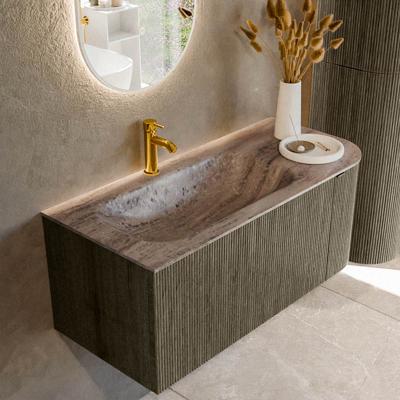 Badmeubel Mondiaz Kurve-Dlux | 105 cm | Meubelkleur Shadow | Wastafelkleur Oza | Solid surface | Wasbak linker zijde spoelbak | 1 kraangat