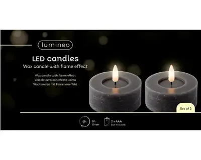 Lumineo ledtheelicht d7h6cm 2st grijs