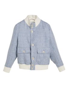 Brunello Cucinelli Kids veste bomber à motif pied-de-poule - Bleu