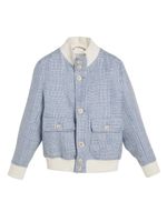 Brunello Cucinelli Kids veste bomber à motif pied-de-poule - Bleu