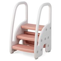 3-Traps Opstapkruk voor Kinderen In Hoogte Verstelbaar met Afneembare Bovenste Trede en Antislip Voetkussen Kinderkruk (Roze)