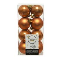 Decoris kleine kerstballen - 16x st - cognac bruin - 4 cm - kunststof - onbreekbare kerstballen