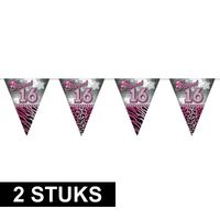 2x stuks leeftijd vlaggenlijnen sweet 16 van 10 meter - thumbnail